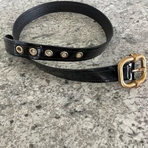 Black Patent Leather Belt with Gold Buckle